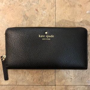 Kate Spade black leather slim ziparound wallet